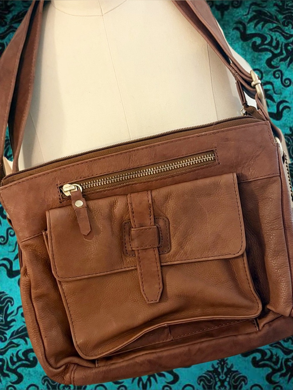Vintage 90s Y2K Great American Leatherworks Leather Brown Crossbody Bag